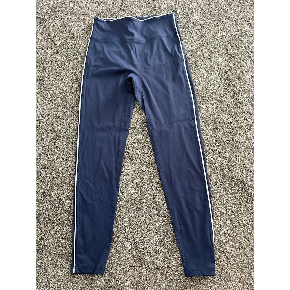 Bucked Up Leggings Womens Size L Navy Blue High Waist White Side Stripe